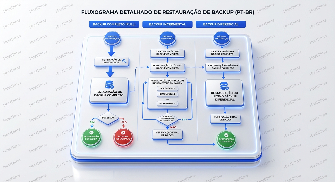 Fluxo de restauração: full, incremental e diferencial.