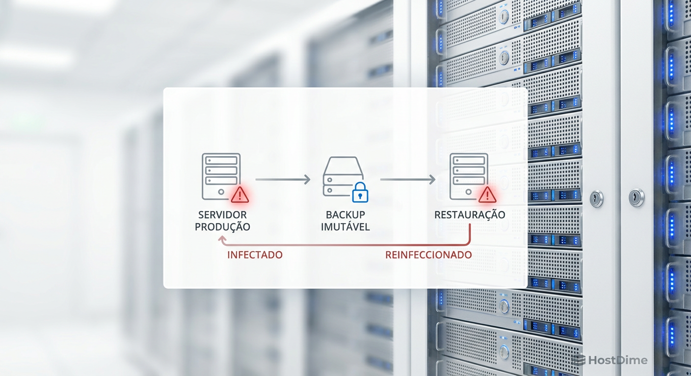 O ciclo de reinfecção através de backups imutáveis contaminados durante o dwell time do atacante.