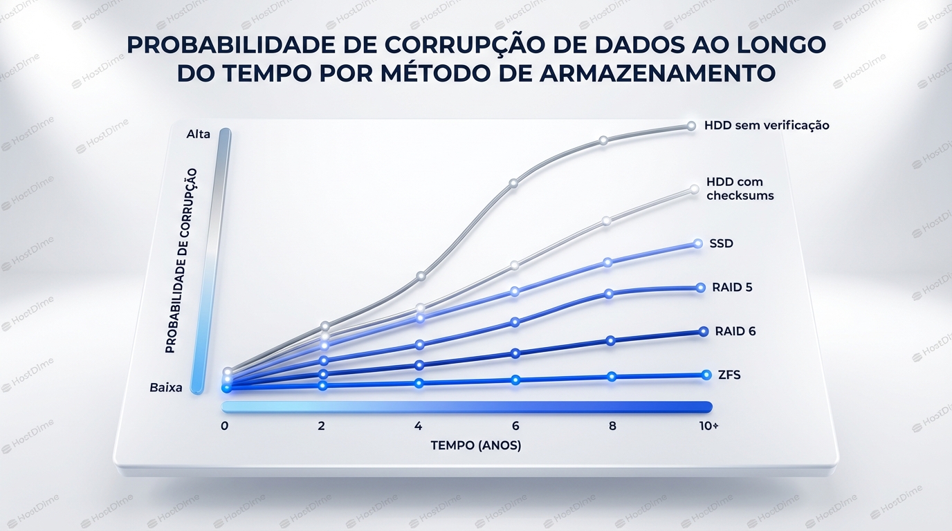 Probabilidade de corrupção em diferentes métodos de armazenamento.
