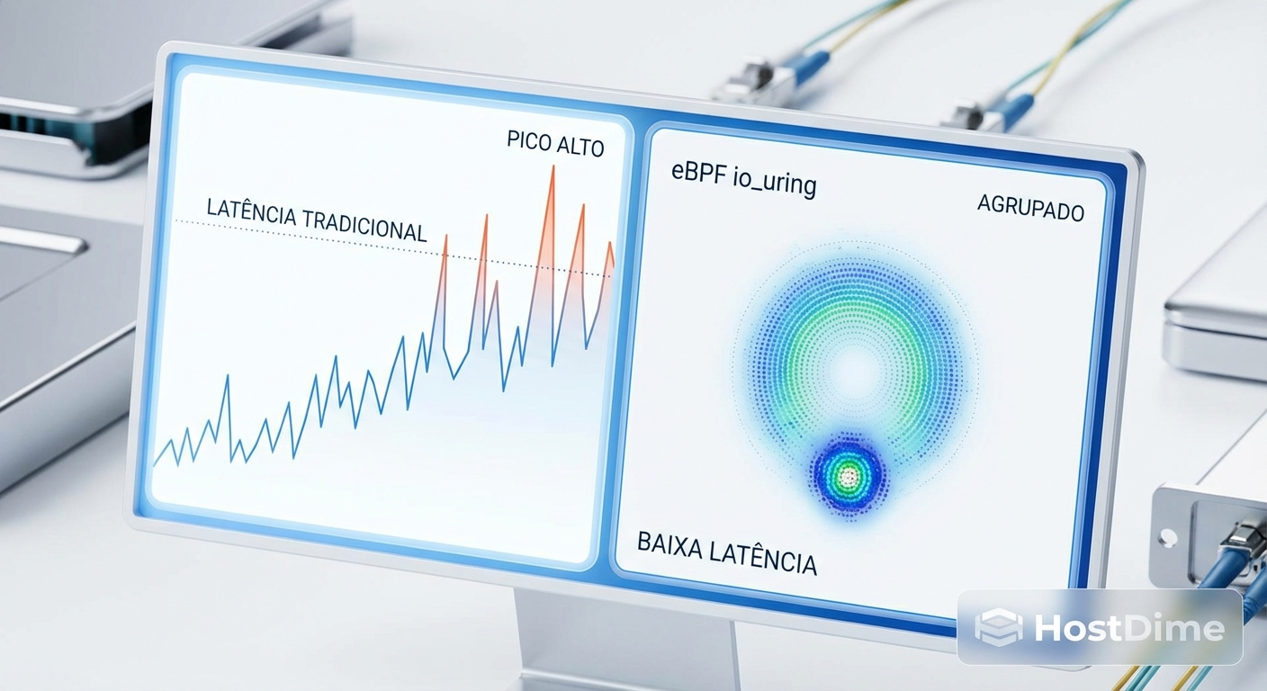 Visualização de telemetria comparando a latência errática do I/O tradicional com a consistência do NVMe passthrough.