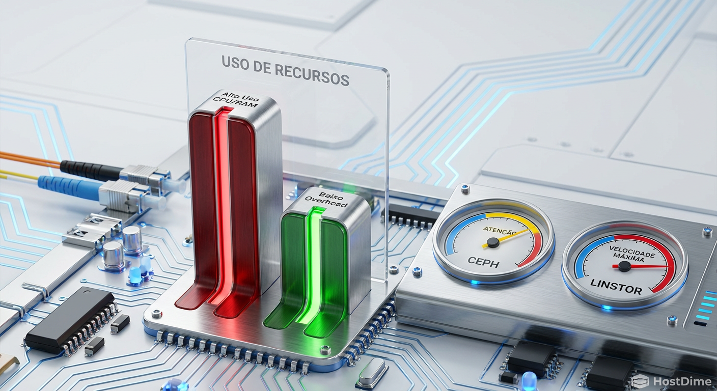 Eficiência de recursos: O custo computacional do Ceph vs a leveza do Linstor.