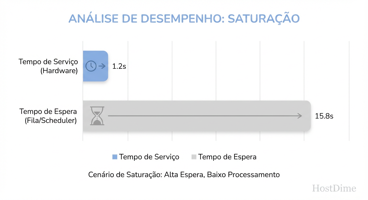 Fig. 2: Diferenciação crítica entre latência do disco (Service Time) e latência da fila (Wait Time) para isolar a causa raiz.