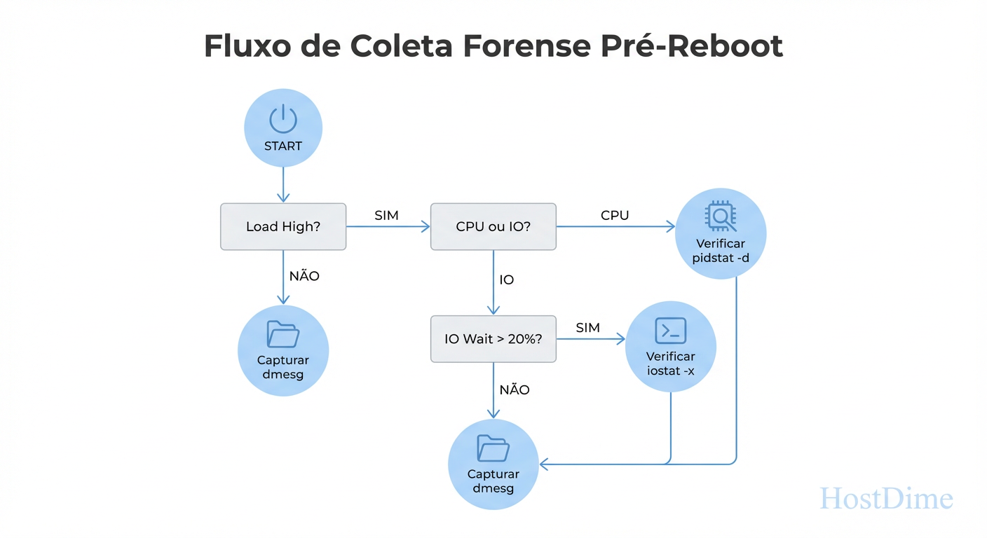 Fig. 3: O checklist de reação imediata: fluxo lógico de comandos para executar antes que o sistema trave ou seja reiniciado.