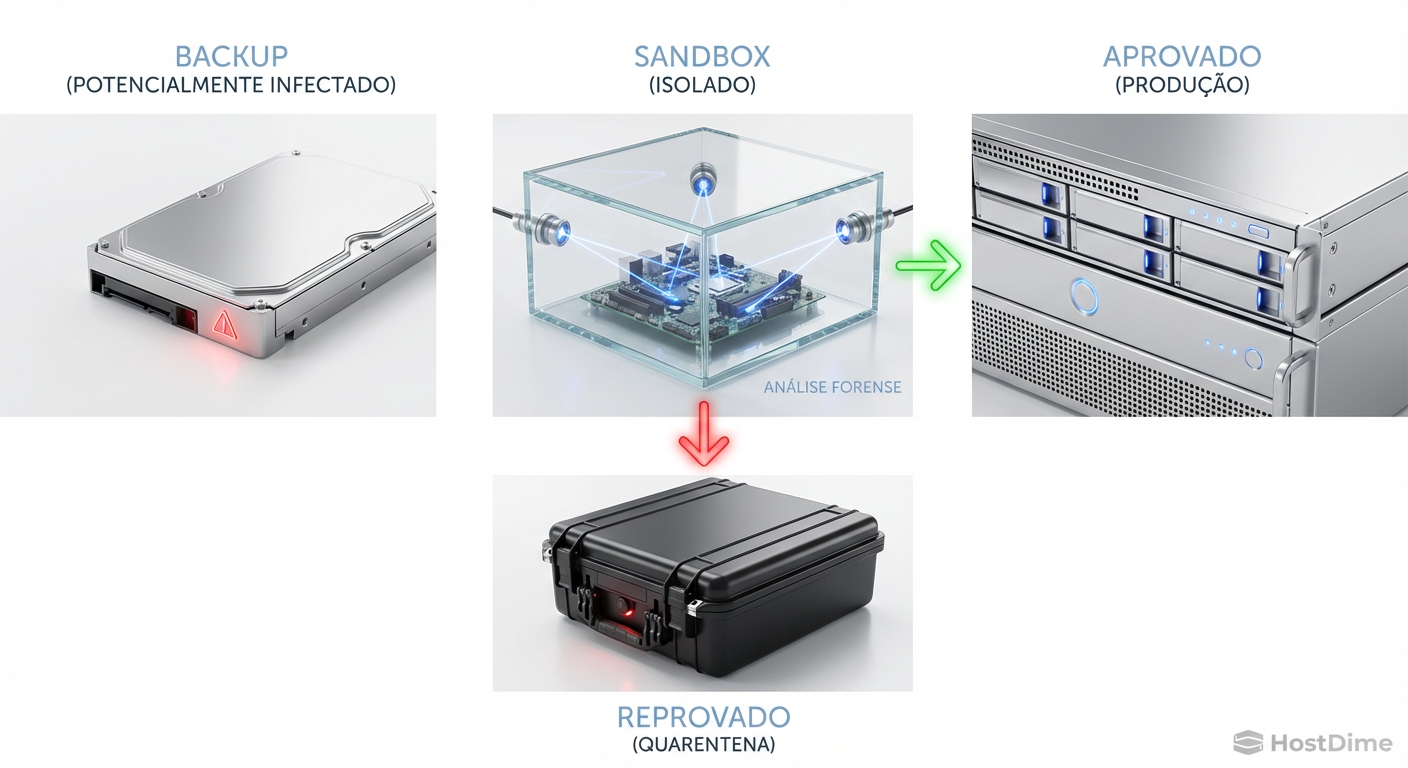 O fluxo de validação em Clean Room: garantindo que a recuperação não reintroduza a ameaça.