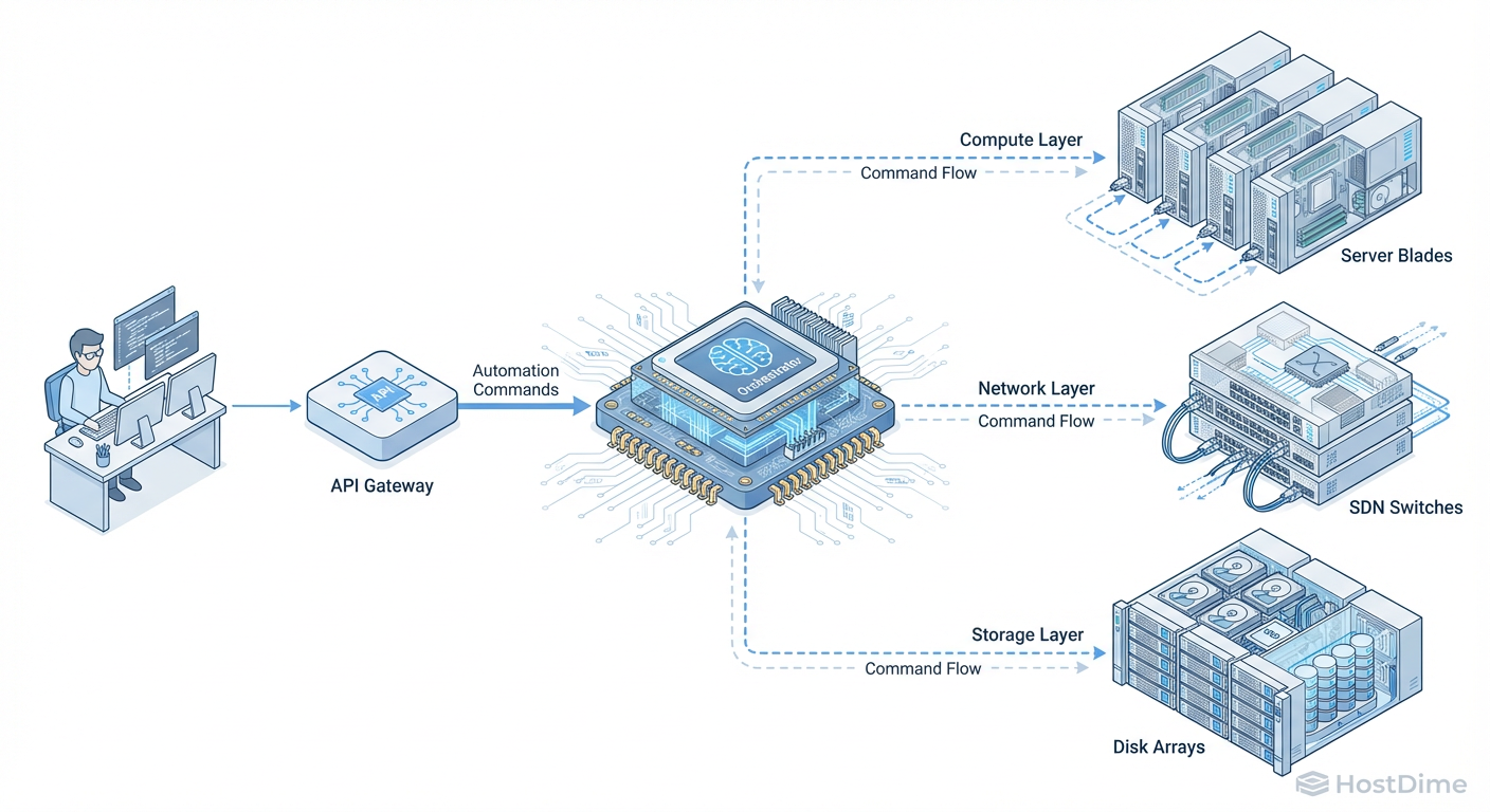 Fig. 1: O fluxo da verdade. Se o desenvolvedor precisa falar com um humano para chegar no hardware (direita), o fluxo está quebrado.