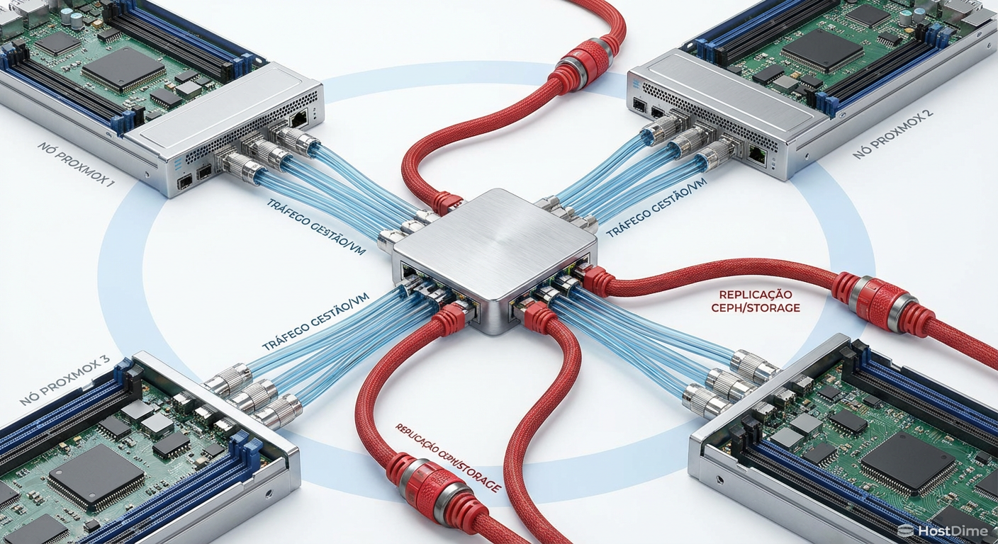 Diagrama lógico separando o tráfego de gerenciamento do tráfego de replicação do Ceph.