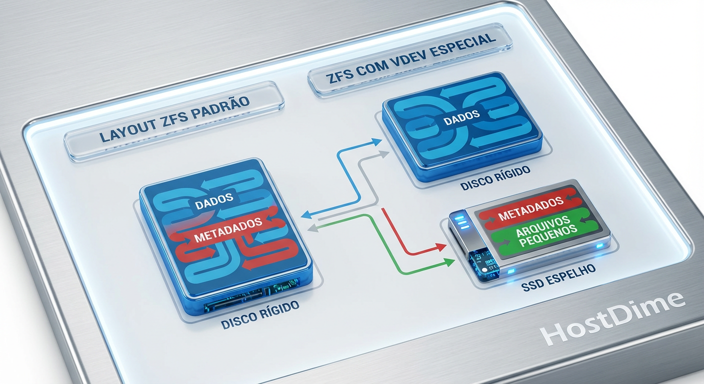 Fig. 1: Como o Special VDEV separa o tráfego aleatório (metadados) do tráfego sequencial (dados).