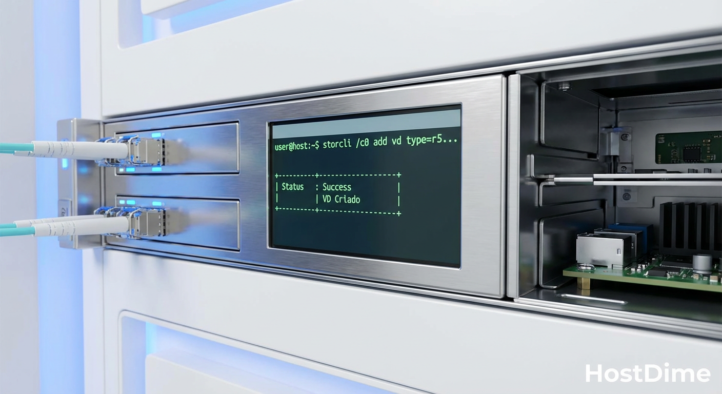 A confirmação visual de sucesso no StorCLI é o primeiro passo para garantir que o volume lógico foi montado.