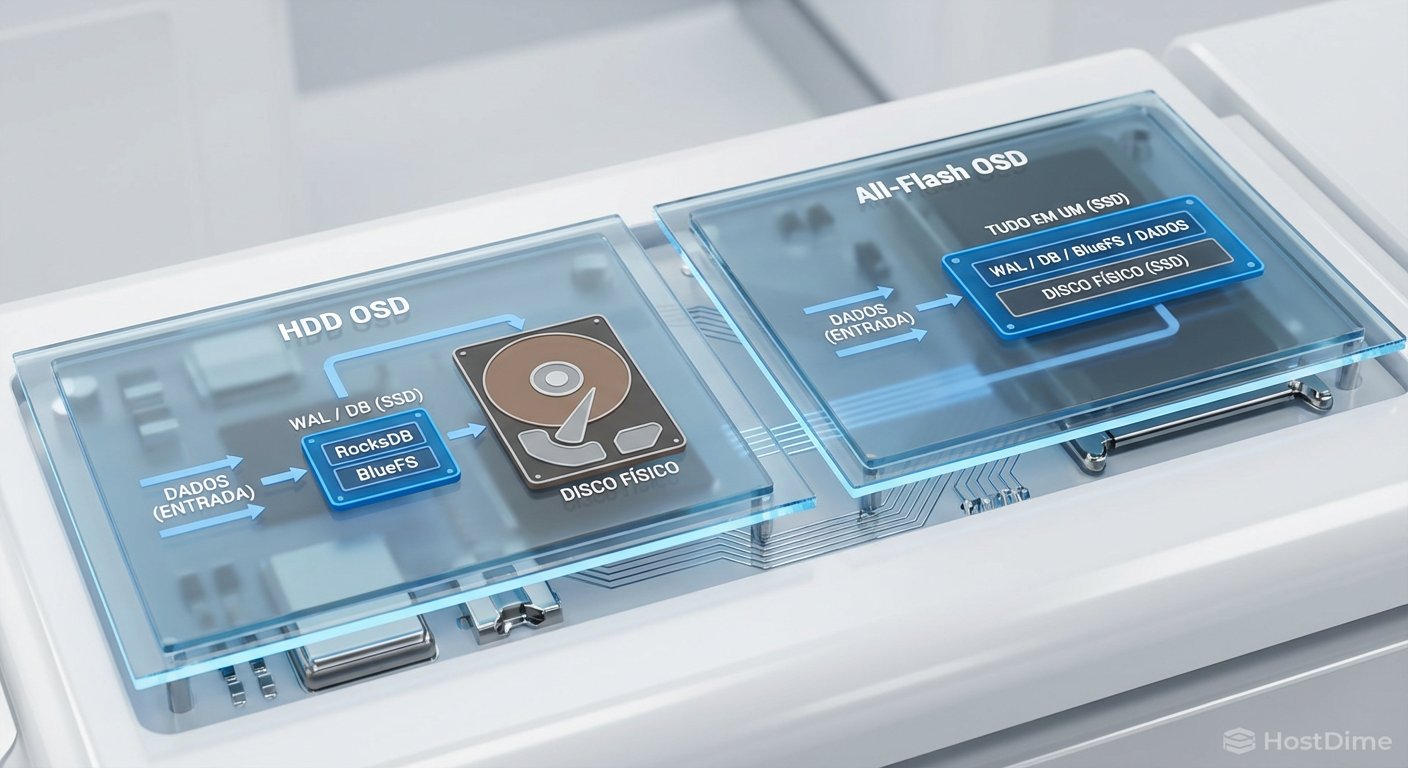 Estratégia de OSD: Para discos rotacionais, o offload de WAL/DB para flash é obrigatório para performance aceitável.