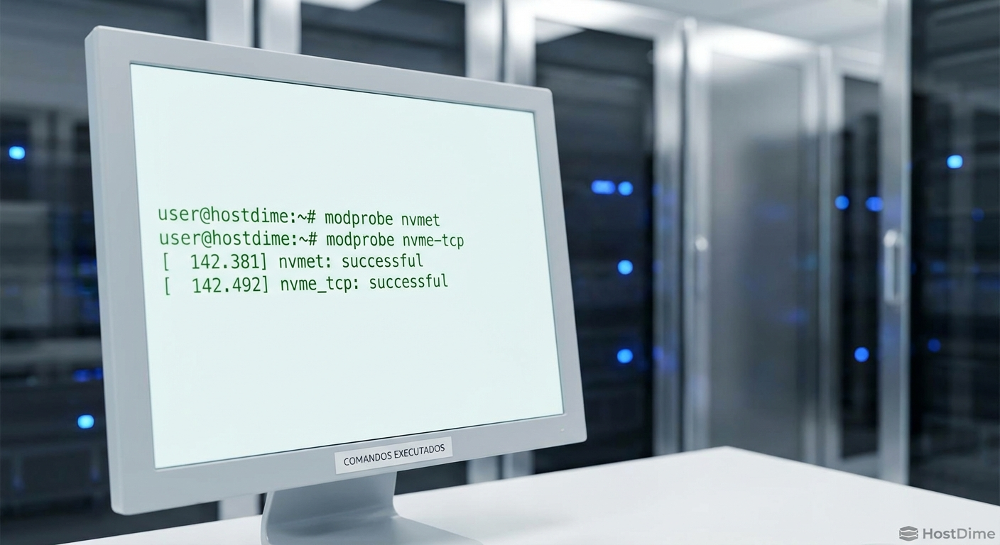 Carregamento dos módulos do kernel necessários para o NVMe over Fabrics.
