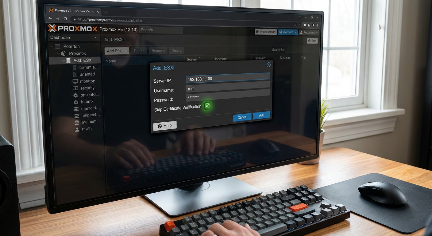 Legenda: A nova integração permite montar o inventário do VMware diretamente na árvore de storage do Proxmox.