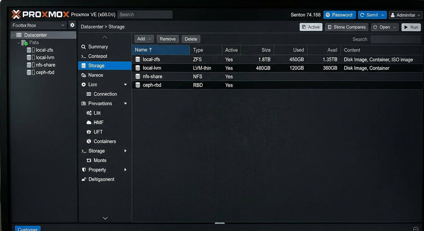 Legenda: Verifique se o storage de destino possui espaço livre e está marcado como 'Active' antes de iniciar.