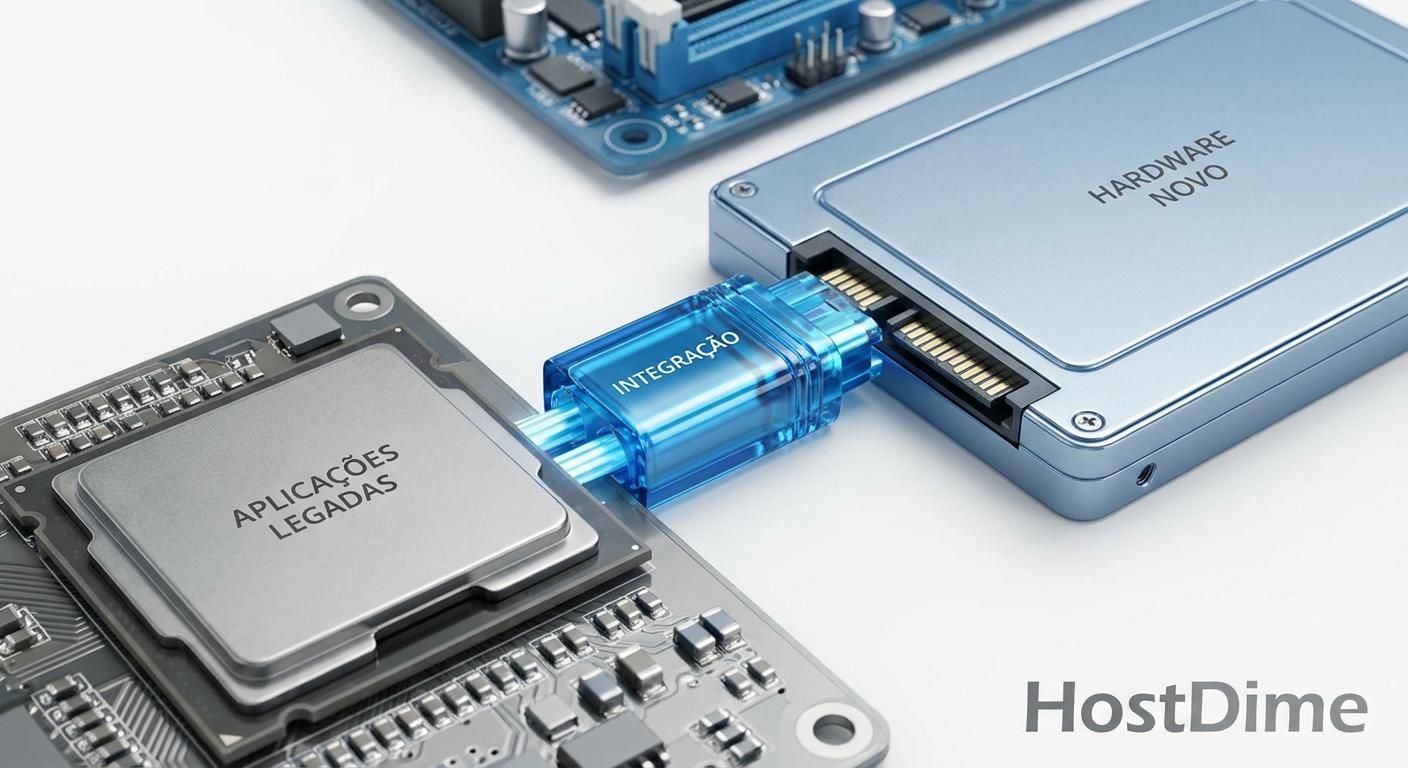 O desafio da integração: A camada de software e APIs padronizadas é o elo crítico para conectar aplicações legadas aos novos recursos de hardware.