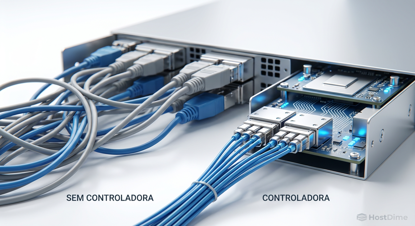 Organização interna: a vantagem física do cabeamento simplificado via controladora.