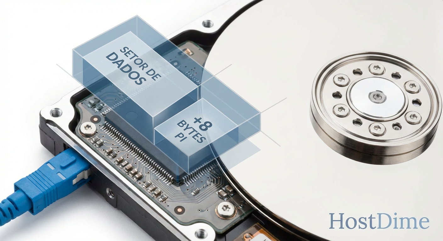 Estrutura do setor formatado com T10 PI: os 8 bytes de proteção são anexados a cada setor de dados do usuário.