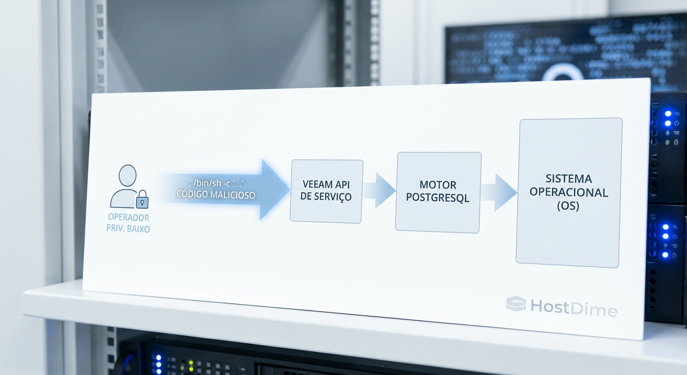 Fluxo de execução da CVE-2025-59470: Da manipulação de parâmetros na API até a execução de código no sistema operacional via PostgreSQL.