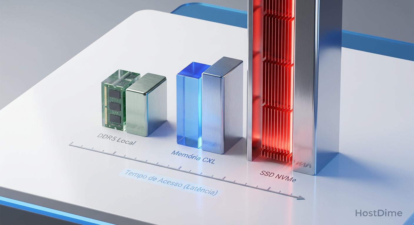 Fig. 2: O abismo de latência: Por que o CXL é memória e o SSD é armazenamento.