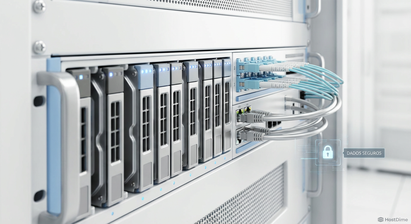 Detalhe de infraestrutura de Storage Enterprise: A camada física onde a imutabilidade e a retenção de dados são aplicadas no nível do controlador de disco.