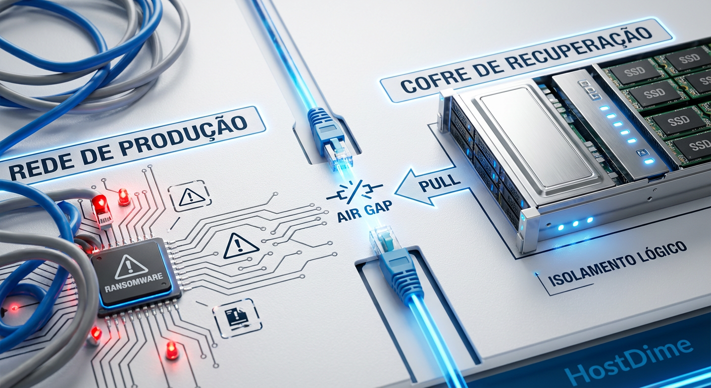 Diagrama lógico de um Cyber Recovery Vault demonstrando o fluxo de dados 