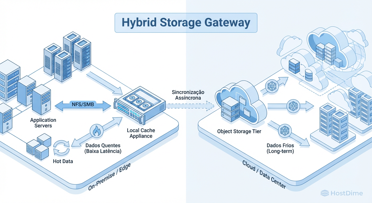 Fig. 2: Arquitetura de Gateway Híbrido: Mantendo performance local (POSIX) enquanto escala a capacidade infinitamente no backend.