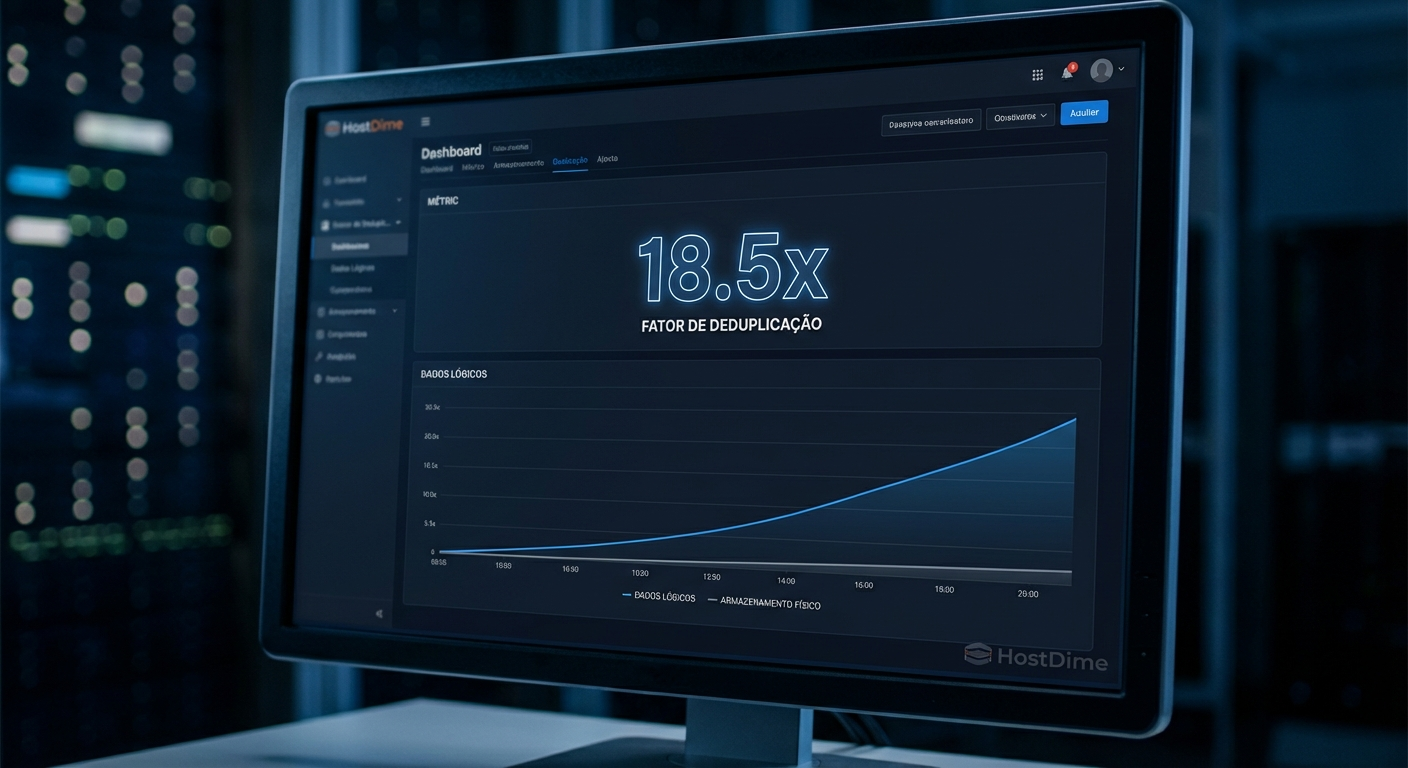 Gráfico mostrando o crescimento lógico versus o armazenamento físico real