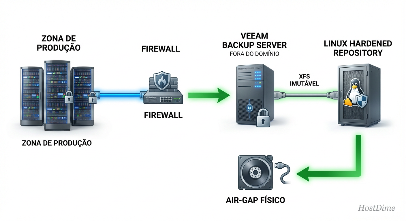 Fig 2. Arquitetura de Sobrevivência: Isolamento do plano de controle e imutabilidade no repositório Linux.