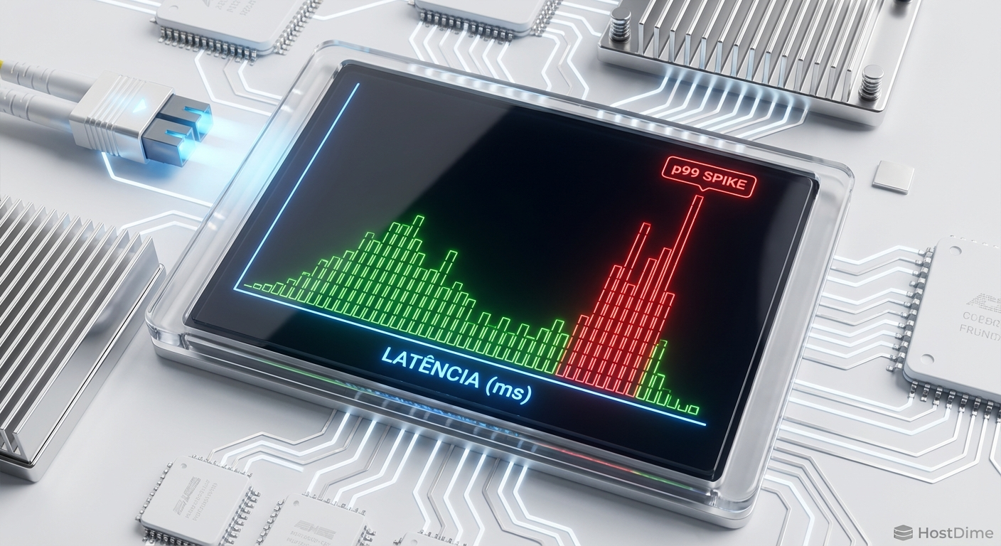 Histograma de latência de bloco gerado por eBPF evidenciando a latência de cauda no storage.