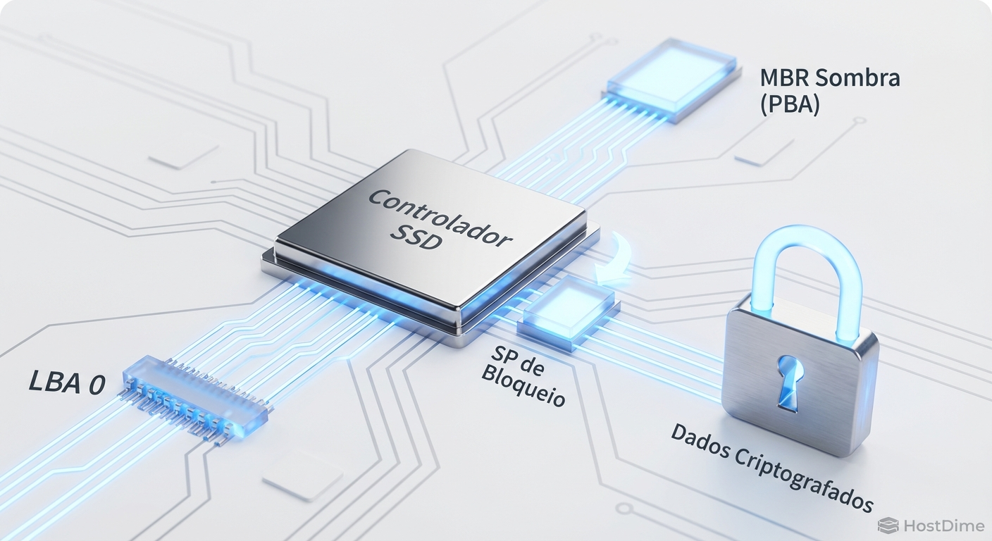 Diagrama lógico do chaveamento de LBA realizado pela controladora do SSD no padrão TCG Opal.
