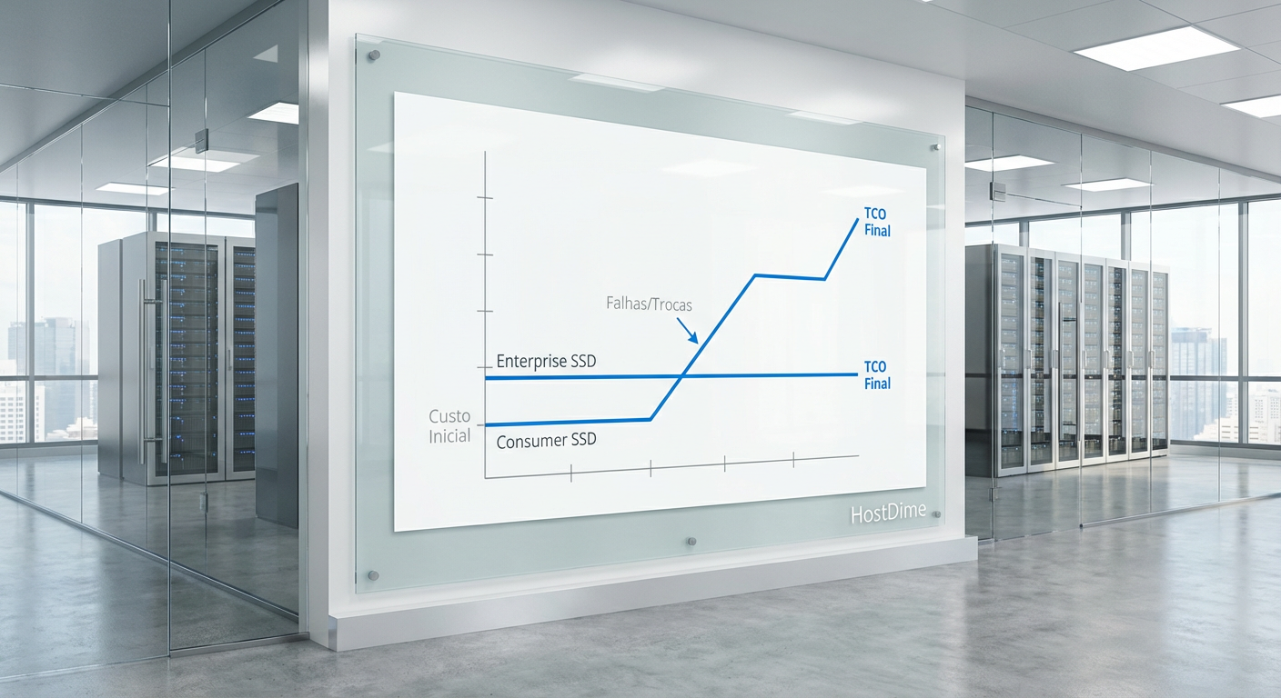 Fig. 1: A interseção onde o 'SSD barato' destrói o orçamento de OPEX em 36 meses.