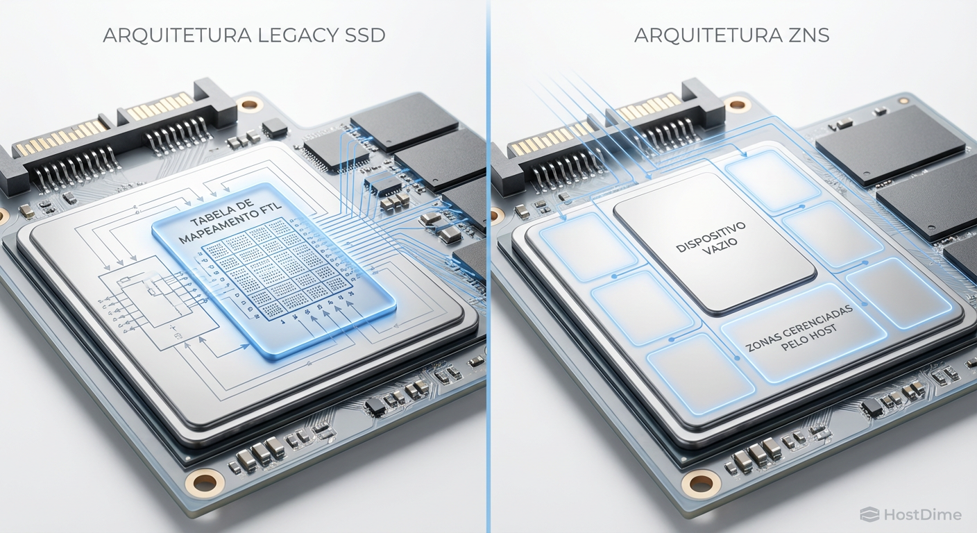 Fig. 1: A remoção da camada de tradução (FTL) transfere a responsabilidade do posicionamento de dados para o host.