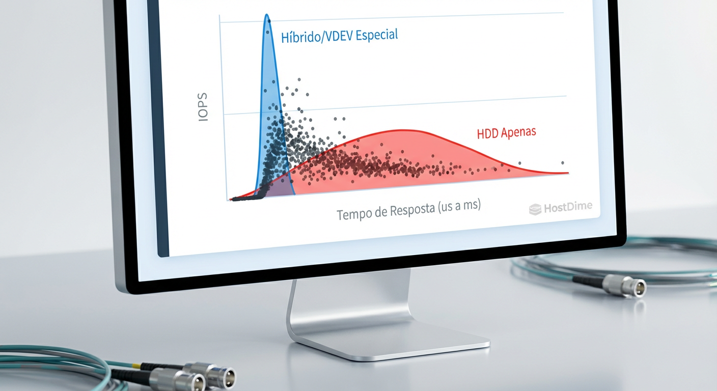 Fig 2. Comparativo de latência de leitura de metadados: HDD puro vs. Pool Híbrido.