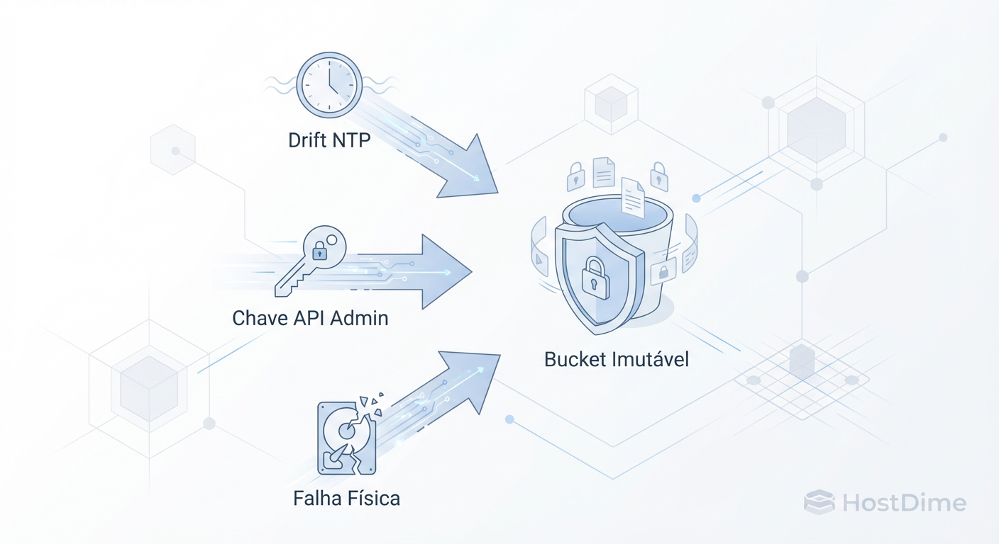Fig. 1: Vetores de ataque lógicos e físicos que podem comprometer um backup teoricamente imutável.