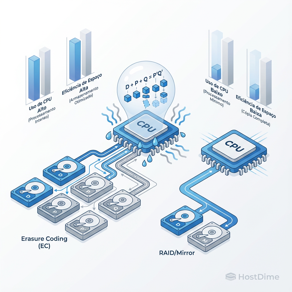 Fig. 2: O Trade-off Inevitável: Onde você paga a conta? No processador (EC) ou na capacidade bruta de disco (RAID).