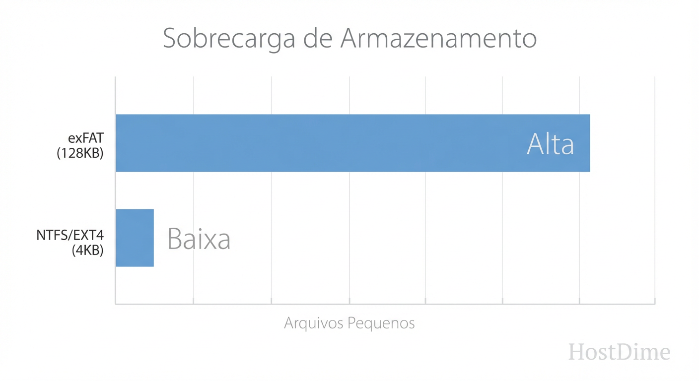 Fig. 3: O impacto do tamanho do cluster (Cluster Size) no desperdício de espaço em disco.