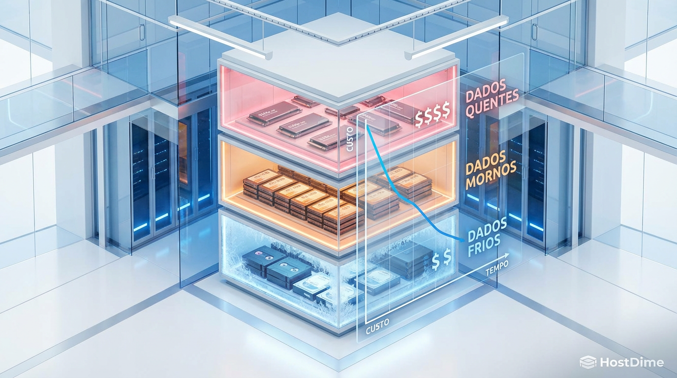 Hierarquia de custos em armazenamento: a relação visual entre performance (calor) e custo por gigabyte.