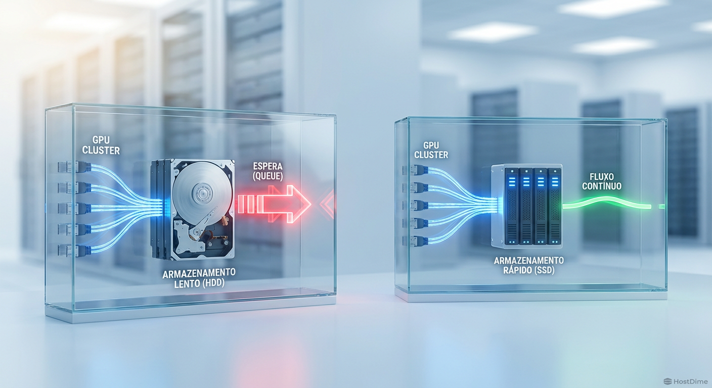 O impacto da latência de armazenamento no ROI da IA: Discos lentos criam gargalos que deixam GPUs milionárias ociosas durante o processo de salvamento de estado (checkpoint).