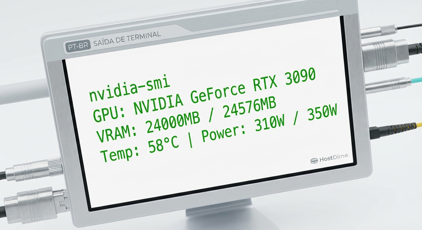 O comando nvidia-smi é o batimento cardíaco do seu servidor de IA. Se ele aparece, está tudo vivo.