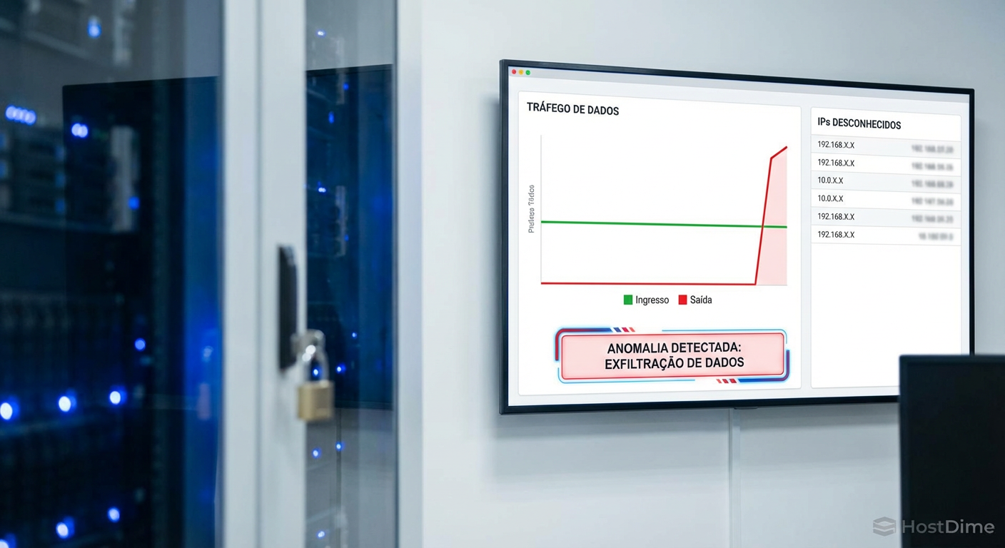 Dashboard de monitoramento de storage exibindo um pico anômalo de tráfego de saída (Egress), indicando possível exfiltração de dados em andamento.