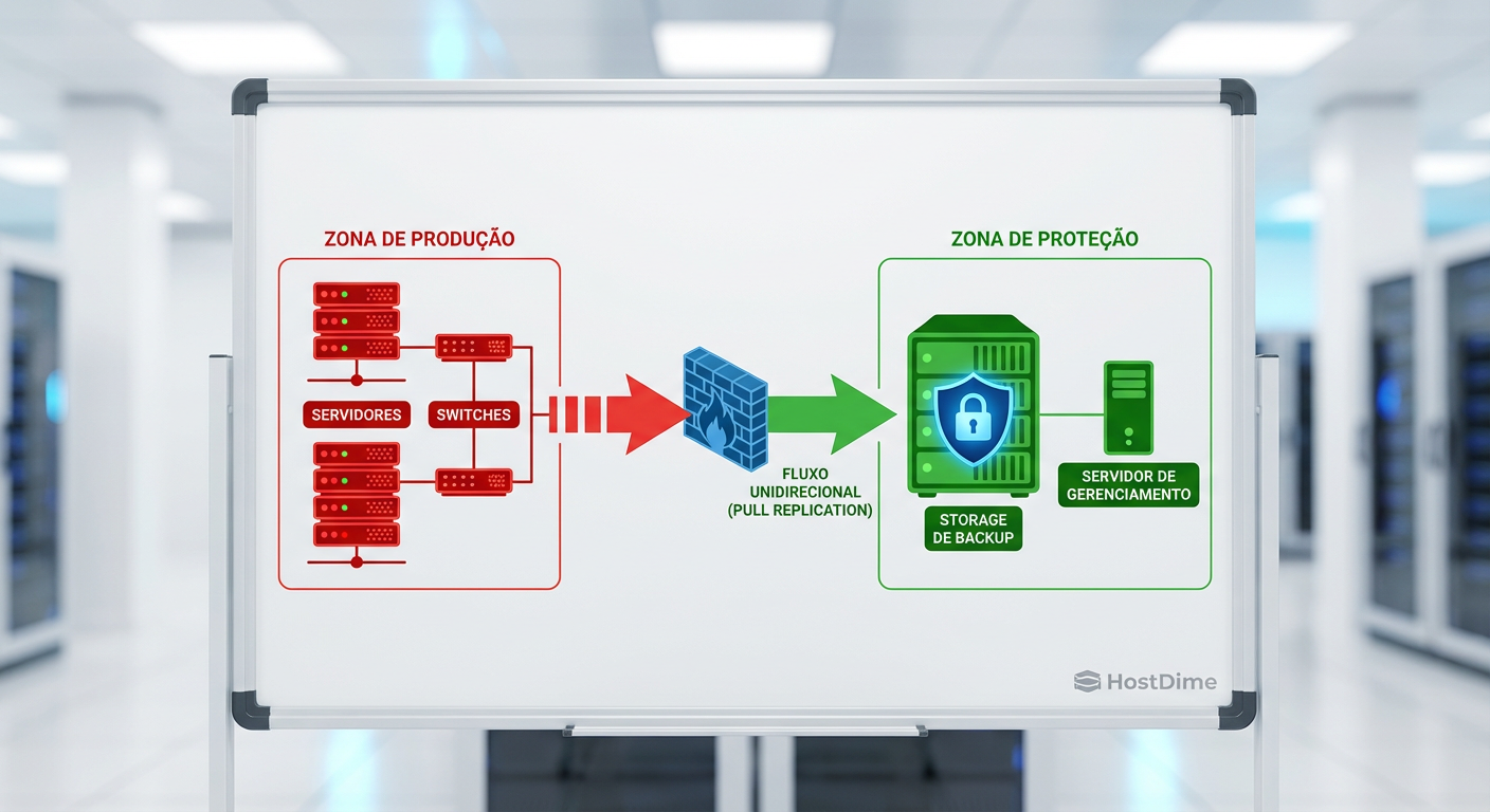 Arquitetura de Air Gap Lógico: O isolamento da rede de gerenciamento de storage é vital para impedir a propagação lateral do ataque.