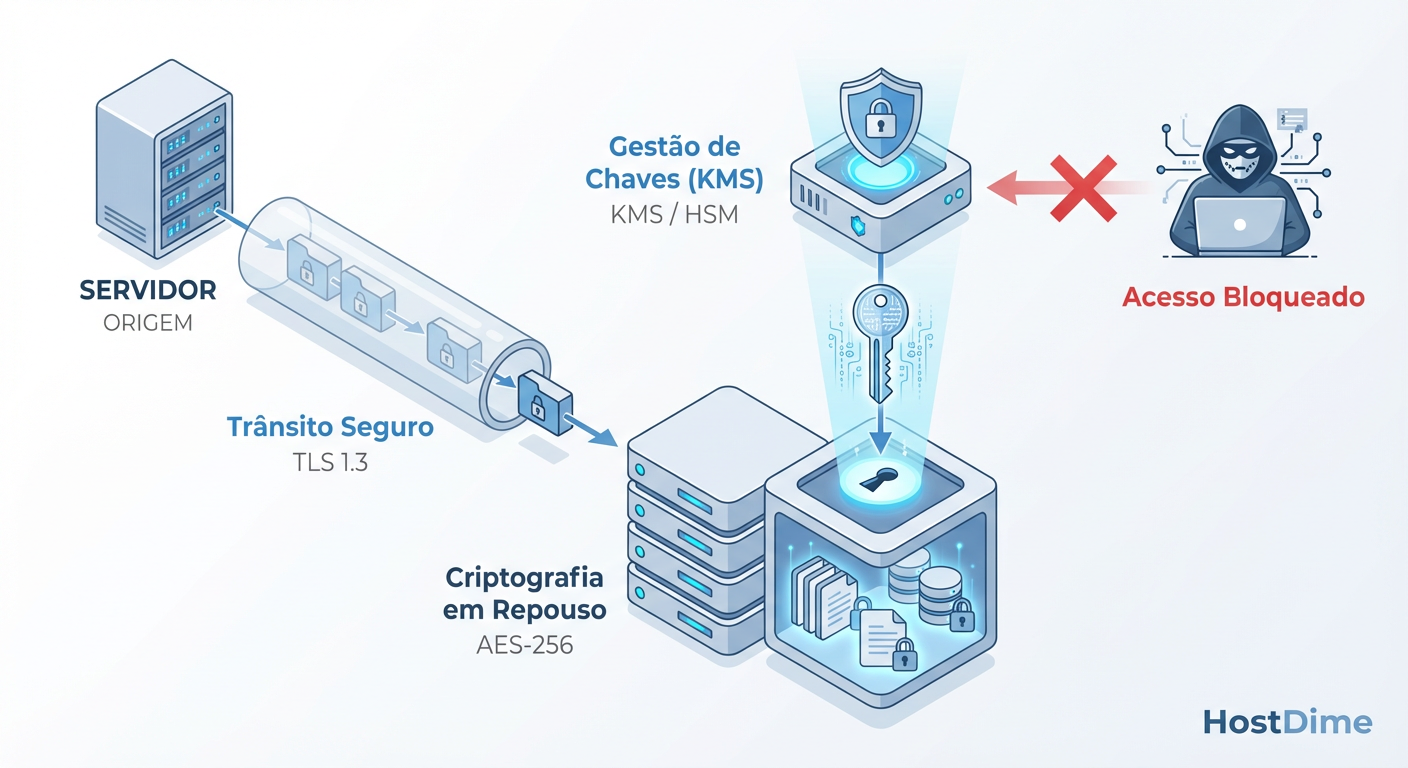 Figura 2: A sinergia entre Criptografia e Gestão de Chaves (KMS) protegendo a confidencialidade dentro do ciclo de imutabilidade.