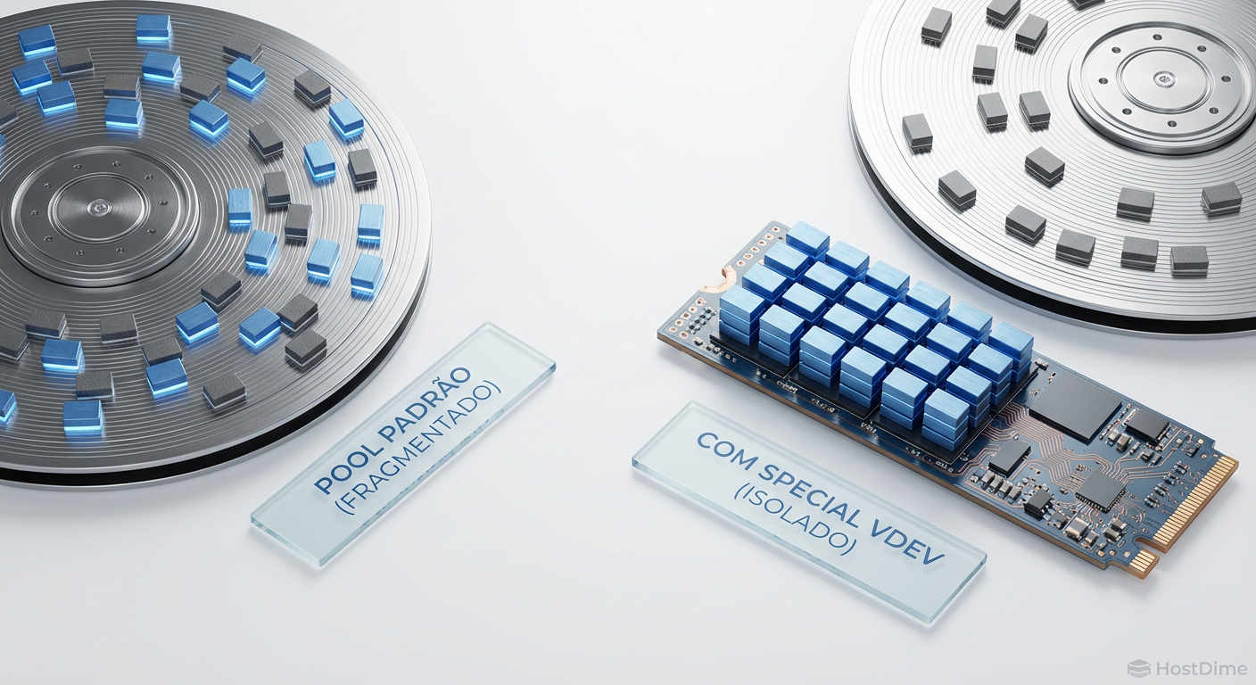 Fig. 1: A segregação física dos metadados elimina a penalidade de seek aleatório nos discos rotacionais.