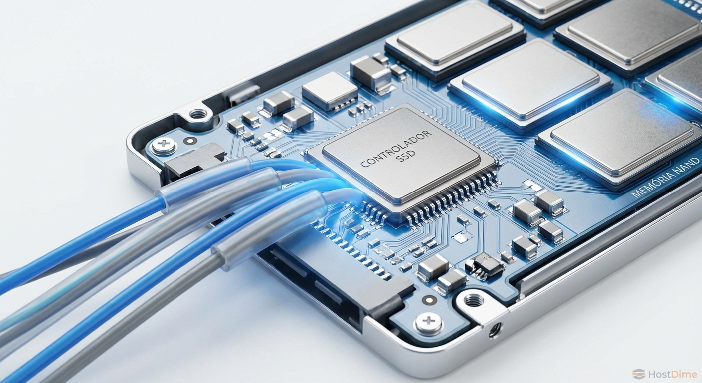 Gráfico de latência: O modo Polling (linha plana) oferece consistência determinística em comparação aos picos imprevisíveis das interrupções.