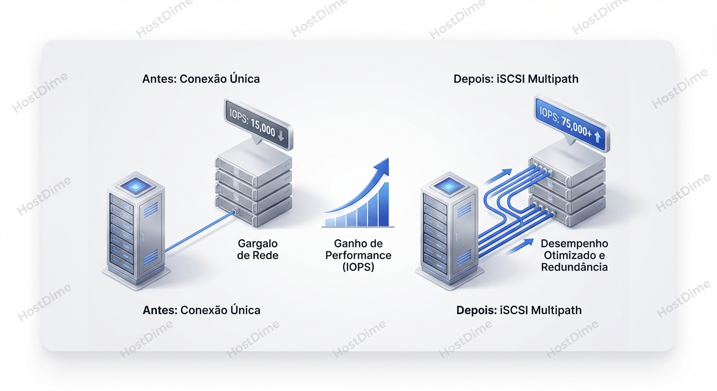 Ganho de performance com iSCSI multipath (IOPS).