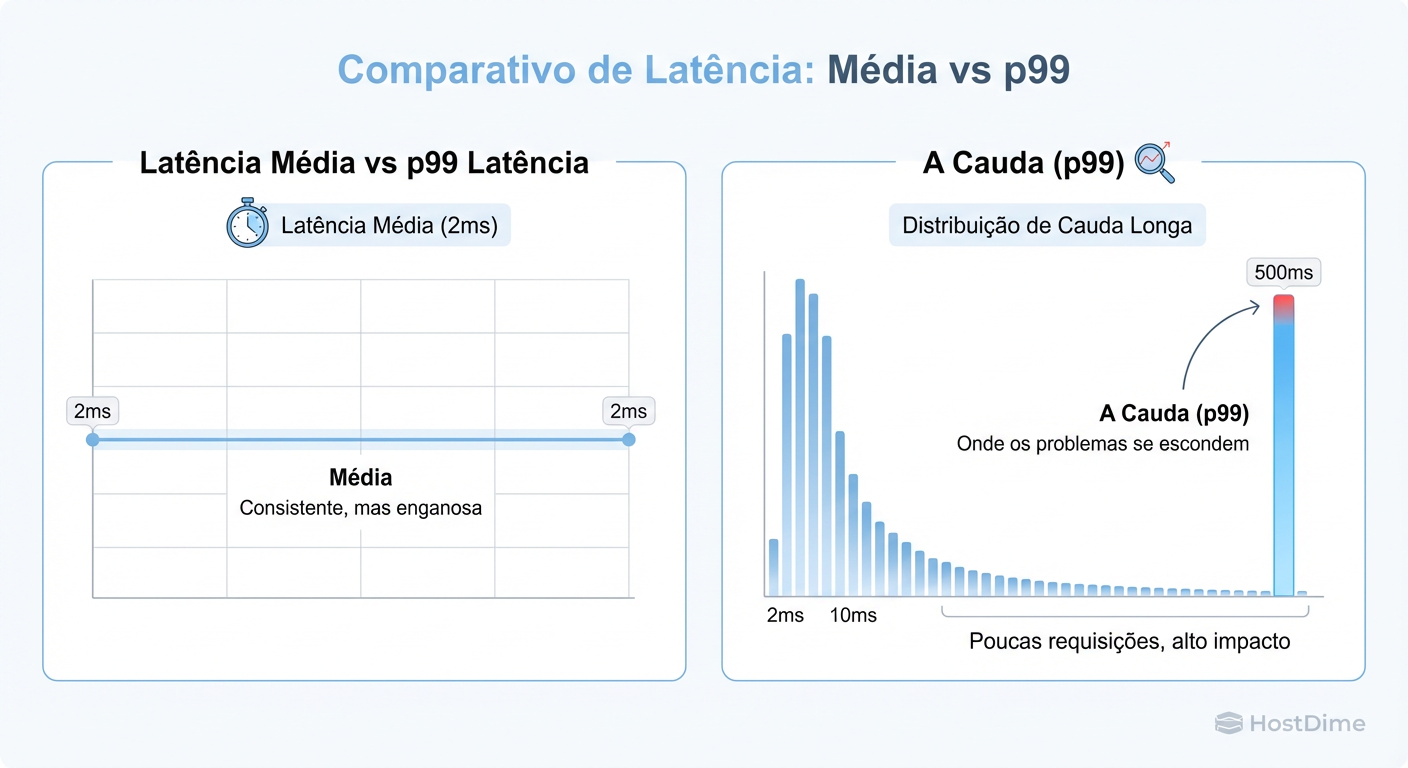 A Ilusão da Média: A maioria dos I/Os é rápida, mas a 'cauda longa' (p99) é onde vivem os travamentos do seu ERP.
