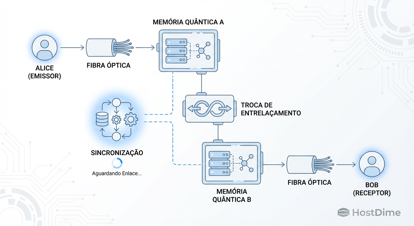 O 'Killer App': Repetidores Quânticos usam a memória como buffer de sincronização para estender o alcance do entrelaçamento.