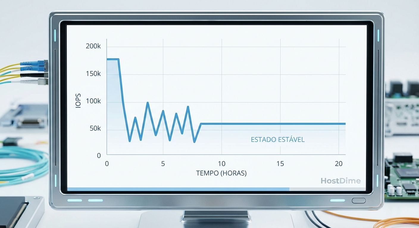 Gráfico de desempenho ao longo do tempo mostrando a transição do estado FOB para o estado estacionário.
