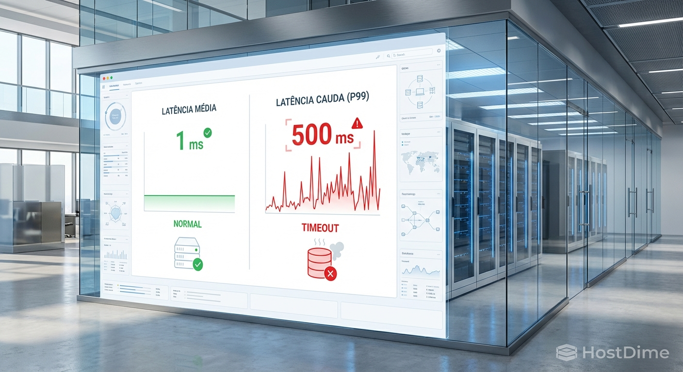 Visualização do risco: enquanto a média (esquerda) sugere normalidade, a latência de cauda (direita) revela os picos que causam a quebra do serviço.