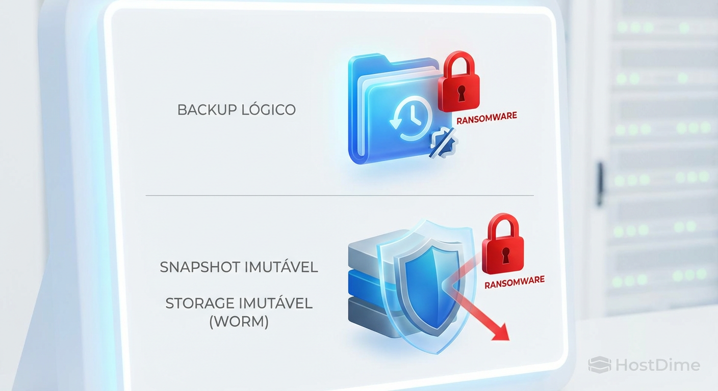 Fig. 2: A diferença crítica de sobrevivência entre backups acessíveis pelo SO e snapshots isolados no nível do storage array.