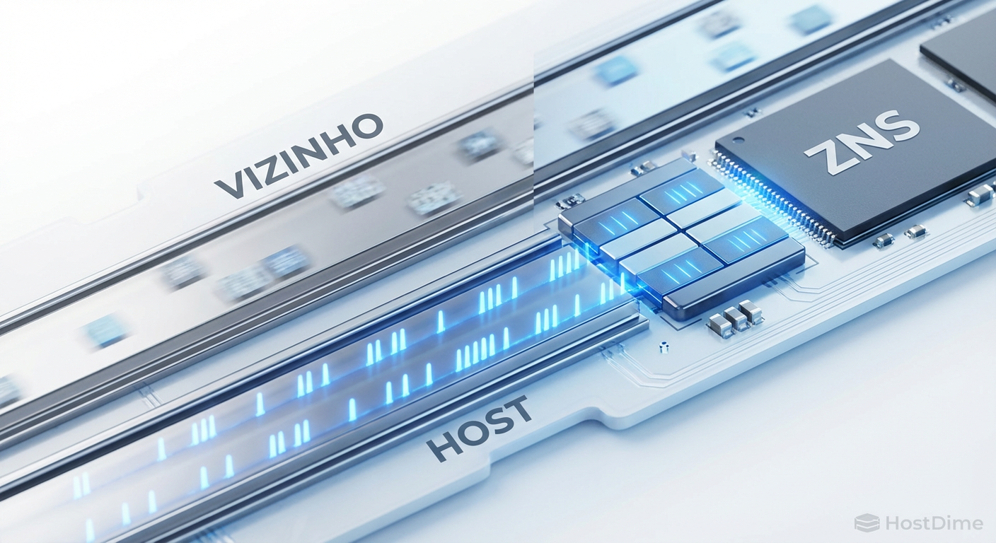 ZNS (Zoned Namespaces): Eliminando o ruído do vizinho barulhento ao passar o controle da alocação física para o host.