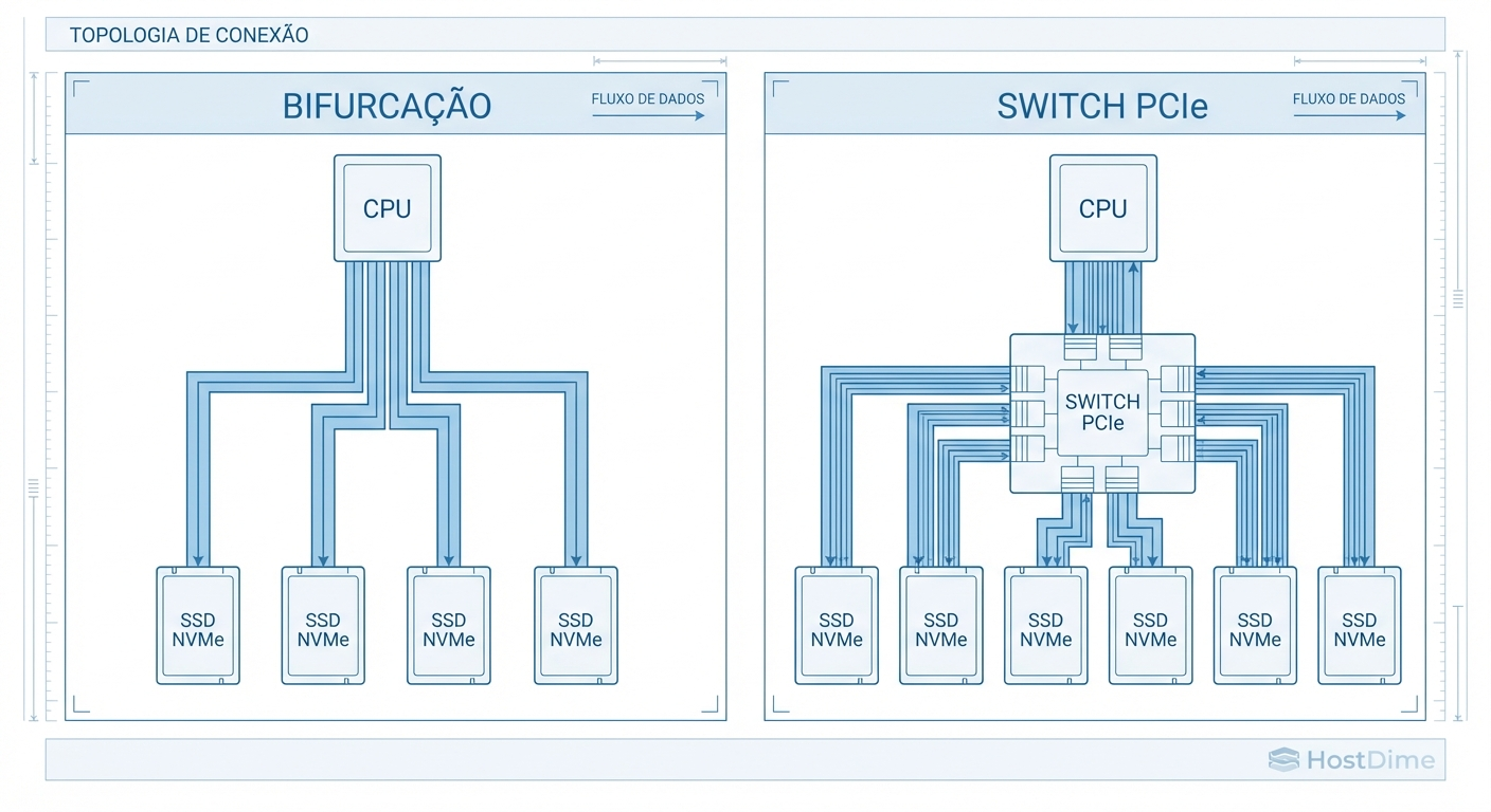 Comparação visual: A fragmentação caótica do SSD Padrão vs. o isolamento limpo do FDP.